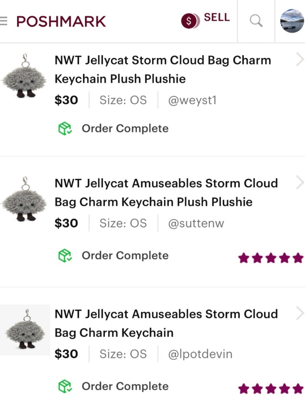 Jellycat Amuseables Storm Cloud Bag Charm Keychain Plush Plushie - Picture 2 of 2